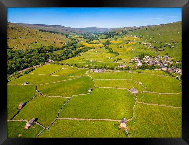 Aerial Yorkshire Dales Countryside: Gunnerside Framed Print by Tim Hill