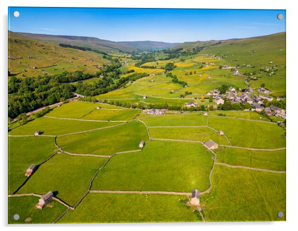 Aerial Yorkshire Dales Countryside: Gunnerside Acrylic by Tim Hill