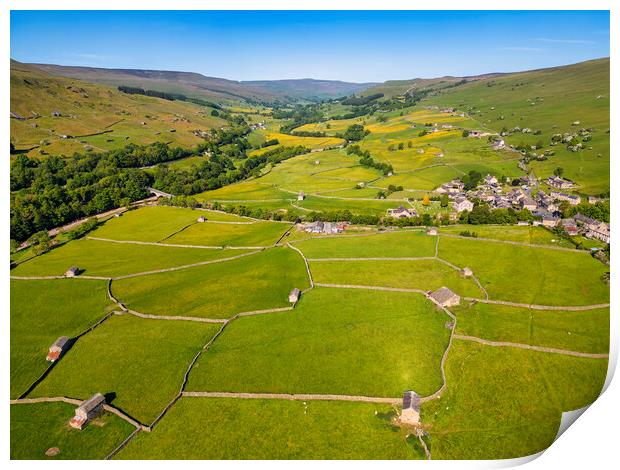 Aerial Yorkshire Dales Countryside: Gunnerside Print by Tim Hill