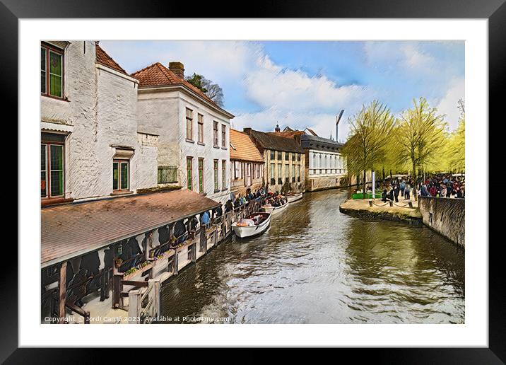 Bruges canal jetty - CR2304-8974-OIL Framed Mounted Print by Jordi Carrio