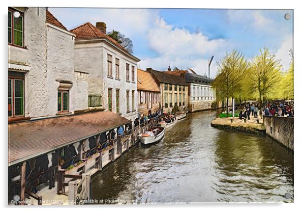 Bruges canal jetty - CR2304-8974-OIL Acrylic by Jordi Carrio