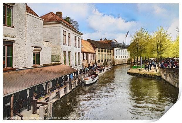 Bruges canal jetty - CR2304-8974-OIL Print by Jordi Carrio