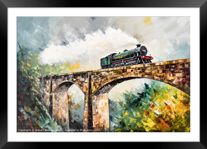 Steam Train On Viaduct Framed Mounted Print by Robert Deering