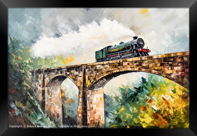 Steam Train On Viaduct Framed Print by Robert Deering