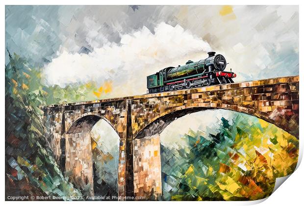 Steam Train On Viaduct Print by Robert Deering