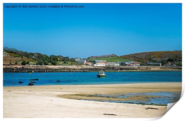New Grimsby on Tresco from Bryher Scilly Isles Print by Nick Jenkins