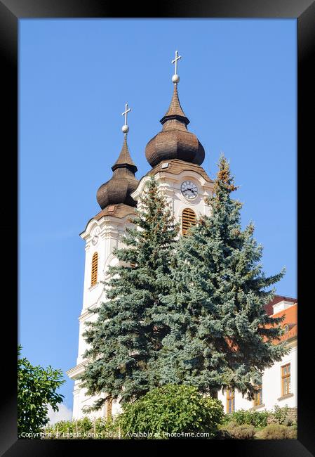 Church towers - Tihany Framed Print by Laszlo Konya