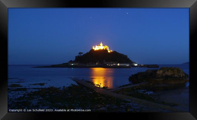 St Michael's Mount Cornwall Night Scene Framed Print by Les Schofield