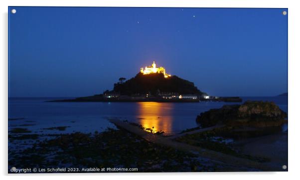 St Michael's Mount Cornwall Night Scene Acrylic by Les Schofield