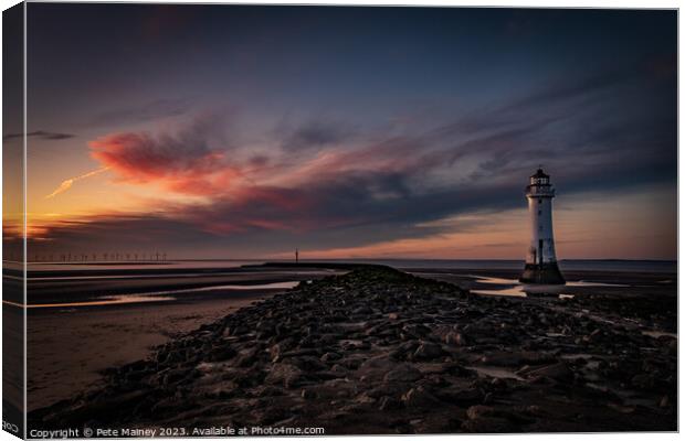 Sunset at Perch Rock Lighthouse, Wirral Canvas Print by Pete Mainey