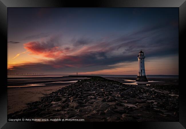 Sunset at Perch Rock Lighthouse, Wirral Framed Print by Pete Mainey