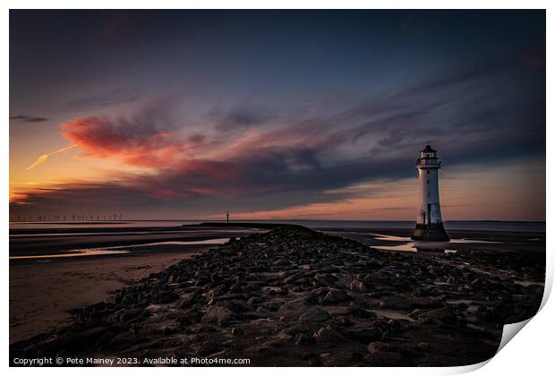 Sunset at Perch Rock Lighthouse, Wirral Print by Pete Mainey