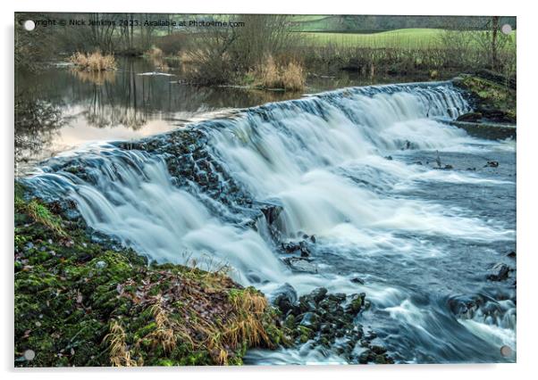 Weir at village of Staveley Lake District Cumbria with weir  Acrylic by Nick Jenkins