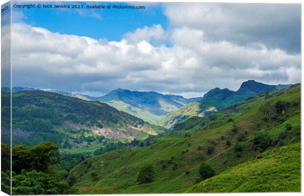 The Great Langdale Valley and Langdale Pikes July Canvas Print by Nick Jenkins
