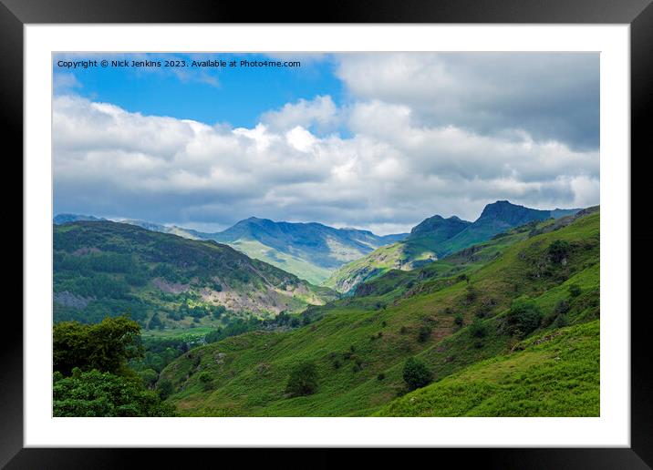 The Great Langdale Valley and Langdale Pikes July Framed Mounted Print by Nick Jenkins