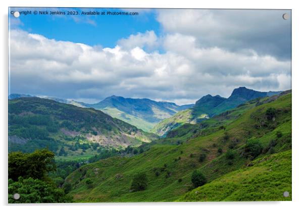 The Great Langdale Valley and Langdale Pikes July Acrylic by Nick Jenkins