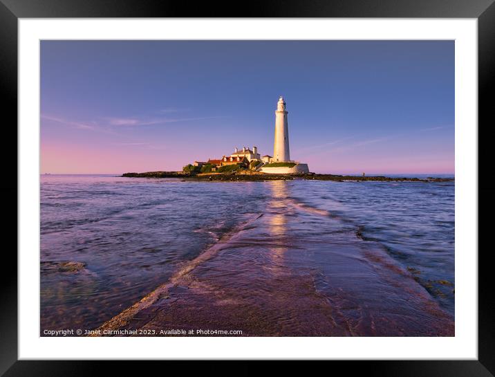 Sunset Glow at St Mary's Lighthouse Framed Mounted Print by Janet Carmichael
