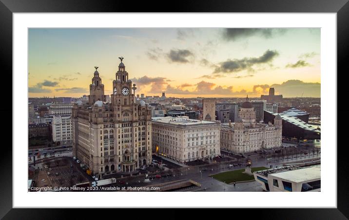 Sunrise over Liverpool's Three Graces Framed Mounted Print by Pete Mainey