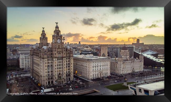 Sunrise over Liverpool's Three Graces Framed Print by Pete Mainey