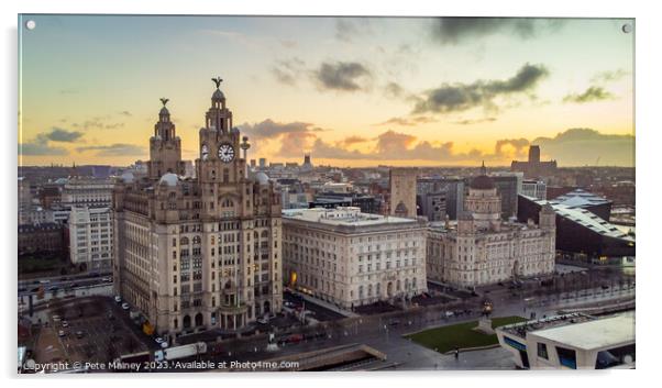 Sunrise over Liverpool's Three Graces Acrylic by Pete Mainey
