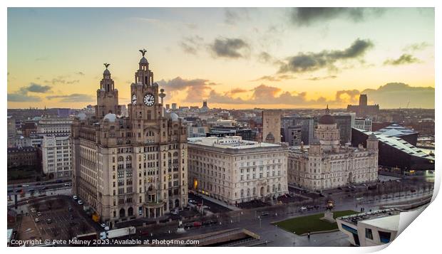 Sunrise over Liverpool's Three Graces Print by Pete Mainey