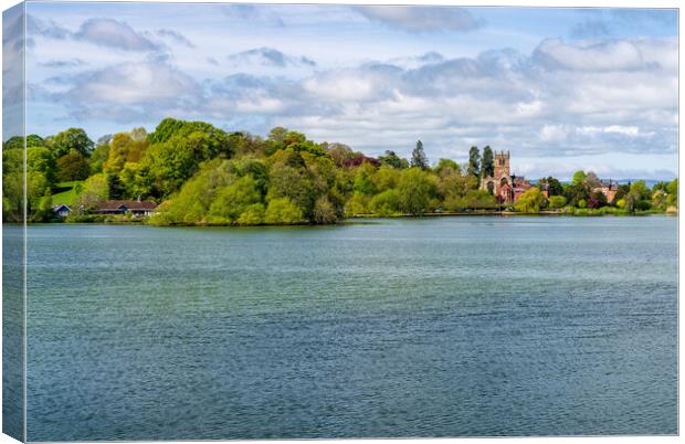 View across the Mere to the town of Ellesmere in S Canvas Print by Steve Heap