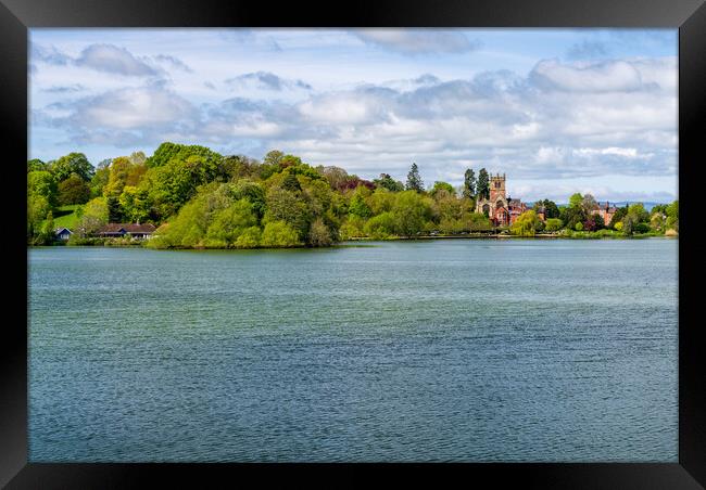 View across the Mere to the town of Ellesmere in S Framed Print by Steve Heap