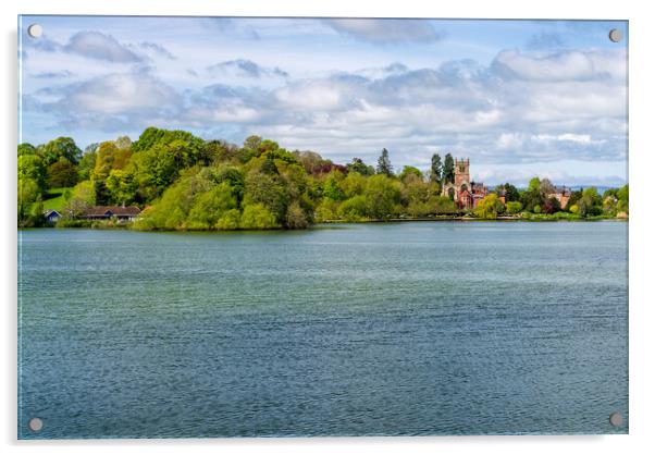 View across the Mere to the town of Ellesmere in S Acrylic by Steve Heap