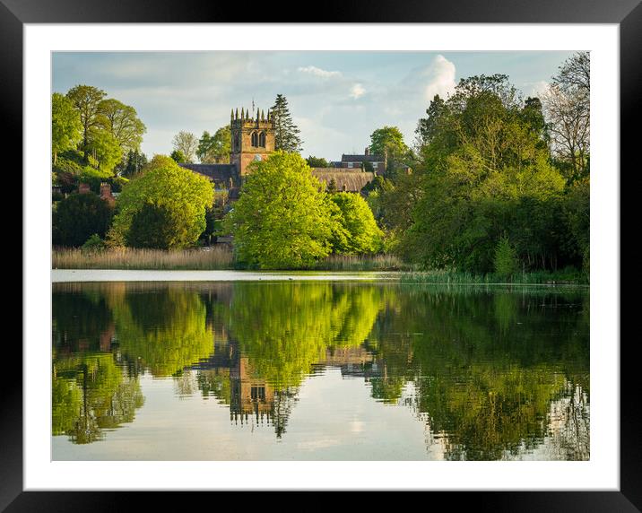 View across the Mere to the town of Ellesmere in S Framed Mounted Print by Steve Heap