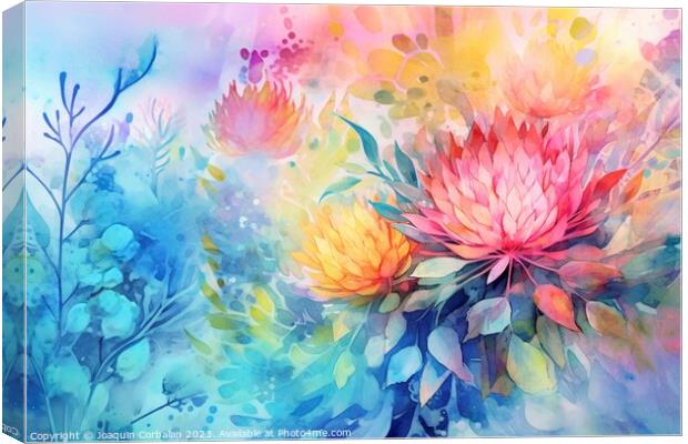 A background of flowers and diffuse colors that are pleasing to the eye. Ai generated. Canvas Print by Joaquin Corbalan