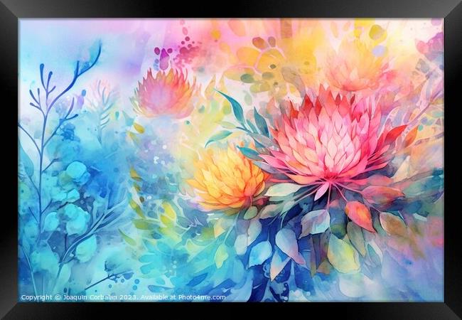 A background of flowers and diffuse colors that are pleasing to the eye. Ai generated. Framed Print by Joaquin Corbalan