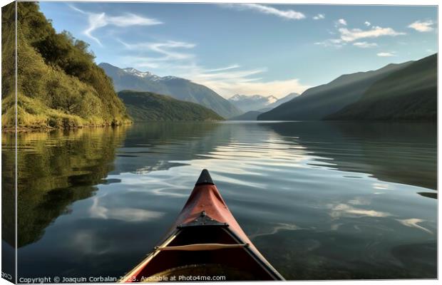 A relaxing canoe ride on the calm waters of a mountain lake, an  Canvas Print by Joaquin Corbalan