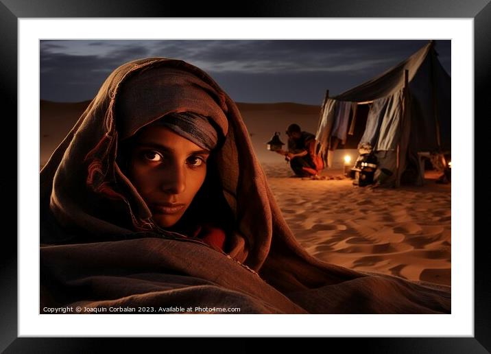 A turbaned Tuareg at night in the desert. Ai generated. Framed Mounted Print by Joaquin Corbalan