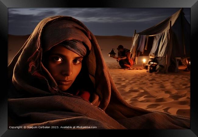 A turbaned Tuareg at night in the desert. Ai generated. Framed Print by Joaquin Corbalan