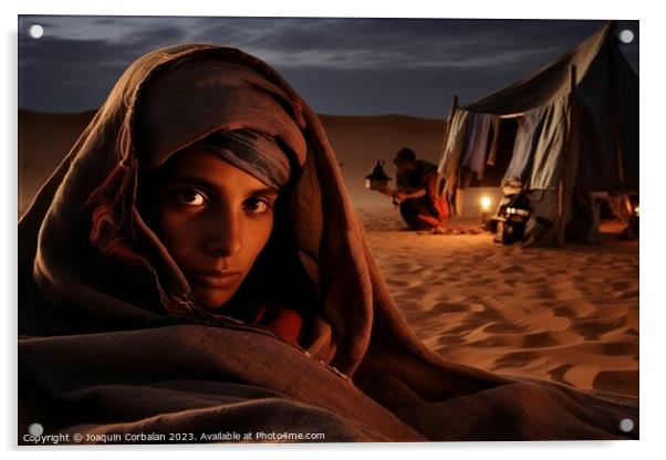 A turbaned Tuareg at night in the desert. Ai generated. Acrylic by Joaquin Corbalan