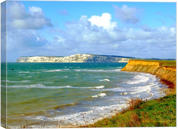 Power and Serenity: A Windy Day at Compton Bay Canvas Print by john hill