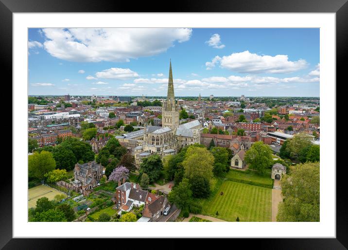 Norwich Cathedral Aerial View Framed Mounted Print by Apollo Aerial Photography