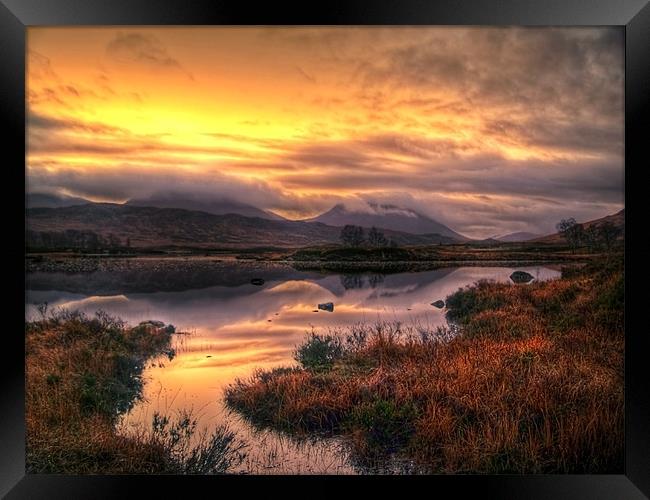 Golden Sunrise Over Loch Ba Framed Print by Aj’s Images