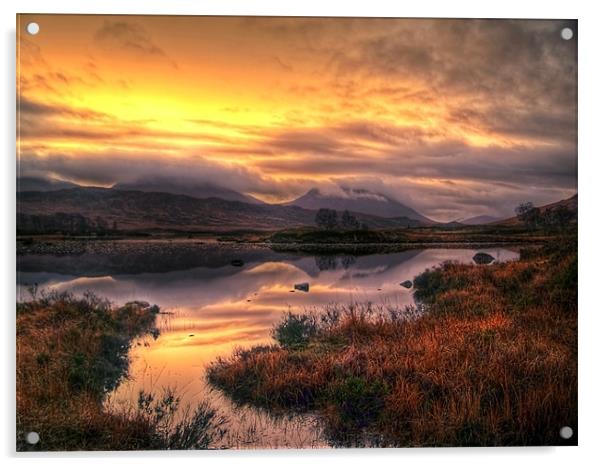 Golden Sunrise Over Loch Ba Acrylic by Aj’s Images