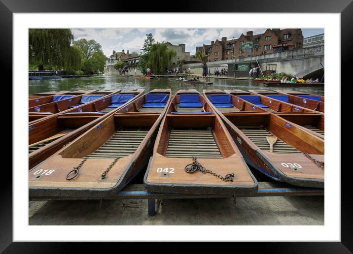 A flotilla of Cambridge punts Framed Mounted Print by Leighton Collins
