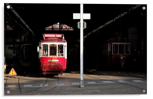 Traditional tram wagon waiting in the shade of the station in Lisbon Acrylic by Lensw0rld 