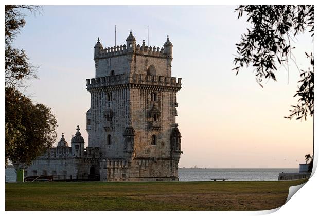 Belém Tower in the evening hours iduring sunset Print by Lensw0rld 