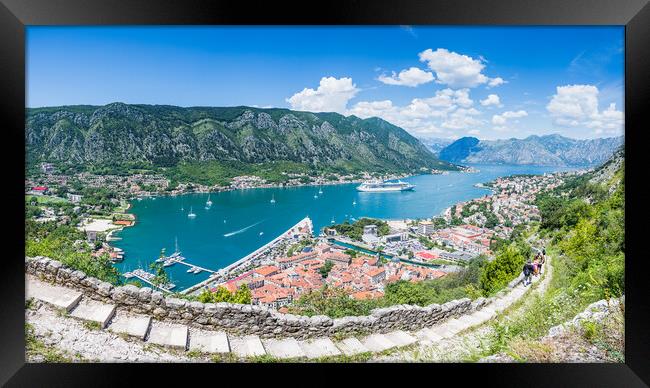 Kotor old town behind the Ladder of Kotor Framed Print by Jason Wells