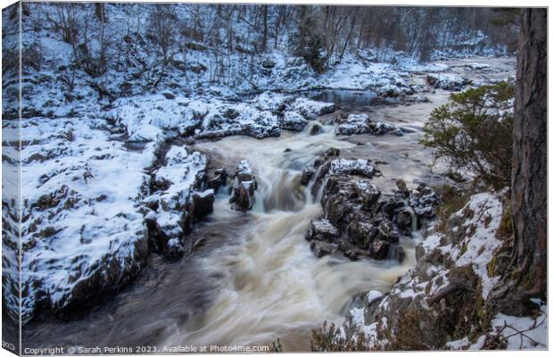 Pitlochry stream in winter Canvas Print by Sarah Perkins