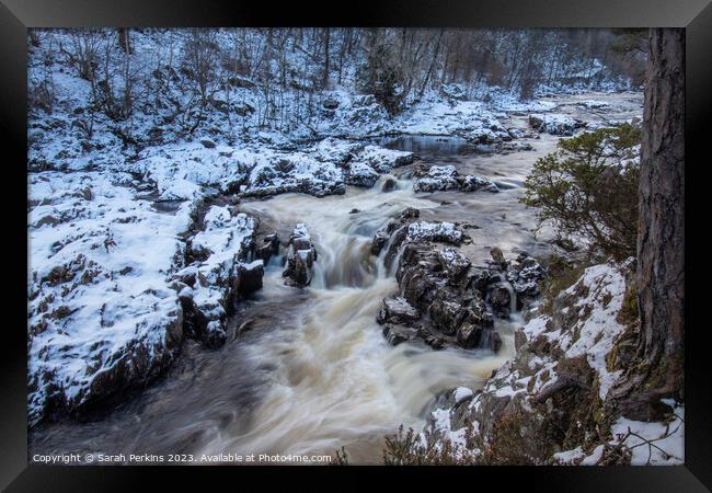 Pitlochry stream in winter Framed Print by Sarah Perkins