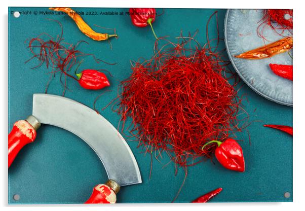 Cutting red chilly peppers. Acrylic by Mykola Lunov Mykola