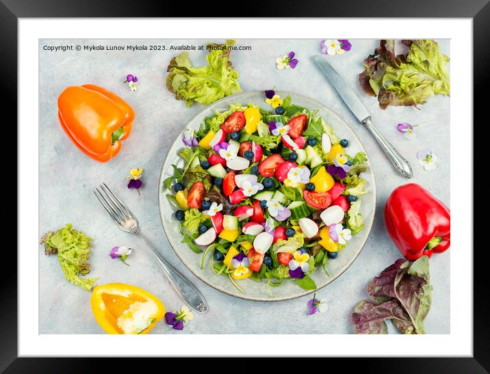 Tasty summer salad with edible flowers Framed Mounted Print by Mykola Lunov Mykola