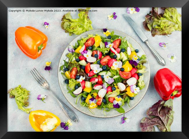 Tasty summer salad with edible flowers Framed Print by Mykola Lunov Mykola