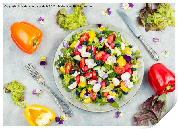 Tasty summer salad with edible flowers Print by Mykola Lunov Mykola