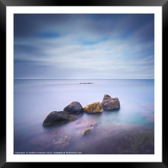 Four Rocks in the Sea. Long exposure photograph Framed Mounted Print by Stefano Orazzini